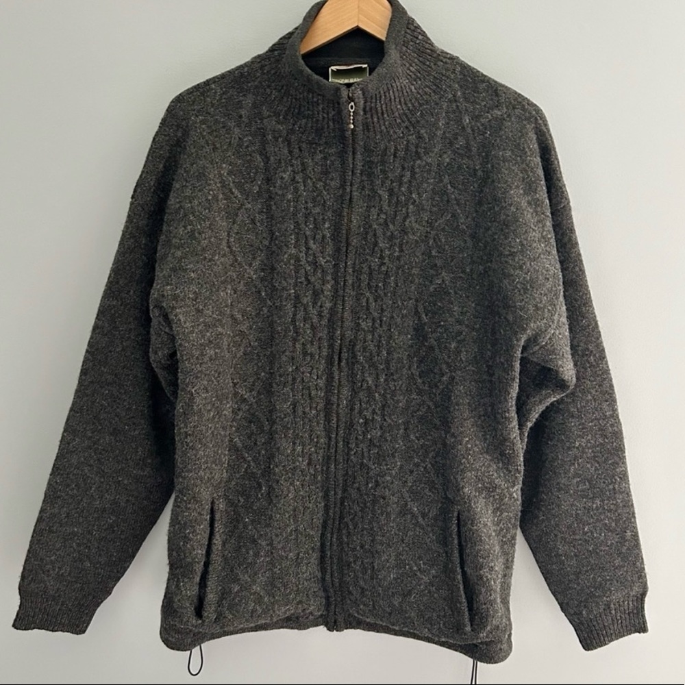 Carraigdonn Ireland Charcoal Grey 100% Wool Full Zip Cardigan/Lightweight Jacket